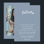 Dusty Blue Simple Script Sweet 16 Birthday Foto Einladung<br><div class="desc">Dusty Blue Simple Minimalistisch Script Sweet 16 Birthday Foto Einladung</div>