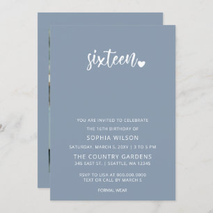 Dusty Blue Simple Script Sweet 16 Birthday Foto Einladung