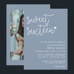 Dusty Blue Simple Script Sweet 16 Birthday Foto I Einladung<br><div class="desc">Dusty Blue Simple Minimalistisch Script Sweet 16 Birthday Foto Einladung</div>