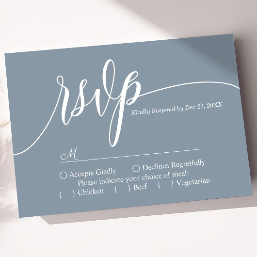Dusty Blue Simple Script Wedding RSVP Card