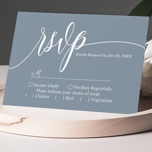 Dusty Blue Simple Script Wedding RSVP Card