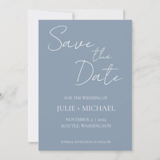 Dusty Blue Simple Style Wedding Save The Date (Vorderseite)