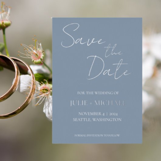 Dusty Blue Simple Style Wedding Save the Date Folieneinladung