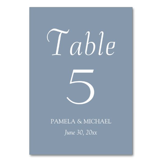 Dusty Blue Simple Style Wedding Tischnummer (Rückseite)