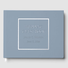 Dusty Blue Simple Stylized Lettering Wedding Gästebuch
