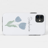 Dusty Blue Simple Watercolor Floral Your Name Case-Mate iPhone Hülle (Rückseite (Horizontal))