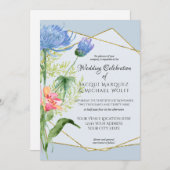 Dusty Blue Simple Watercolor Moderne Blumenhochzei Einladung (Vorne/Hinten)