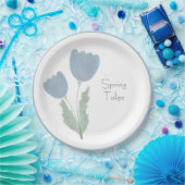 Dusty Blue Simple Watercolor Spring Tulips Pappteller (Party)