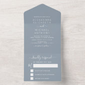 Dusty Blue Simple Wedding Modern Typografie All In One Einladung (Innen Boden)