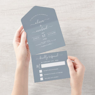 Dusty Blue Simple Wedding Modern Typografy UAWG All In One Einladung