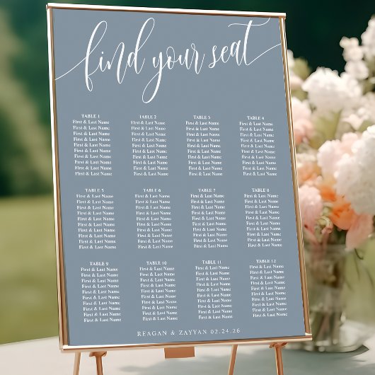 Dusty Blue Simple Wedding Seating Chart Poster
