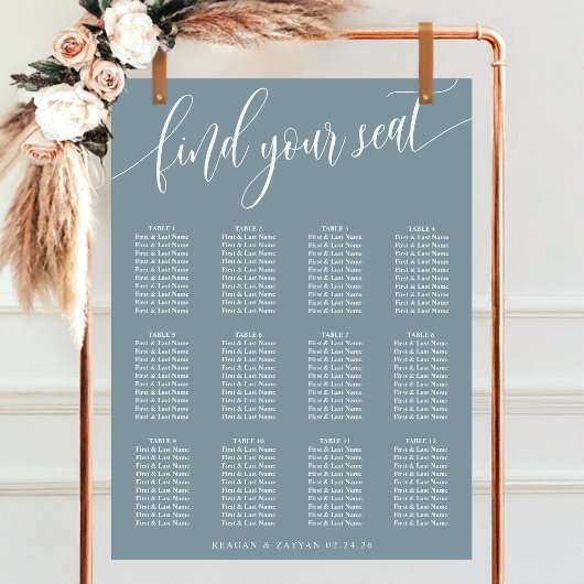 Dusty Blue Simple Wedding Seating Chart Poster
