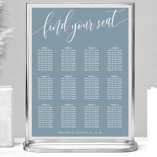 Dusty Blue Simple Wedding Seating Chart Poster
