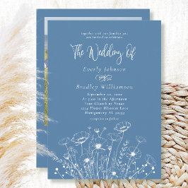 Dusty Blue Simple Wildblume Floral Foto Wedding Einladung
