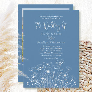 Dusty Blue Simple Wildblume Floral Foto Wedding Einladung