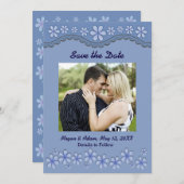 Dusty Blue Six Petal Blume Save the Date Karte (Vorne/Hinten)