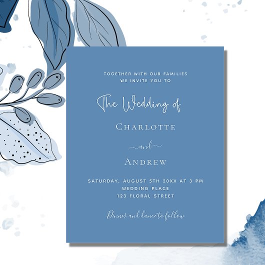 Dusty Blue Skript Budget Hochzeitseinladung Flyer