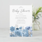 Dusty Blue Sky-Blue Floral Baby Shower Einladung (Stehend Vorderseite)