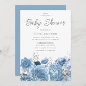 Dusty Blue Sky-Blue Floral Baby Shower Einladung (Vorne/Hinten)