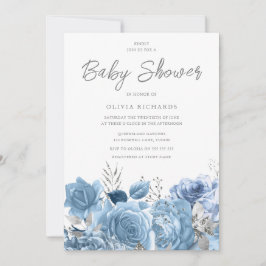 Dusty Blue Sky-Blue Floral Baby Shower Einladung