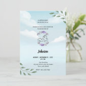 Dusty Blue Sky White Wolken Moderne Babydusche Einladung (Stehend Vorderseite)