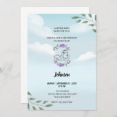 Dusty Blue Sky White Wolken Moderne Babydusche Einladung (Vorne/Hinten)