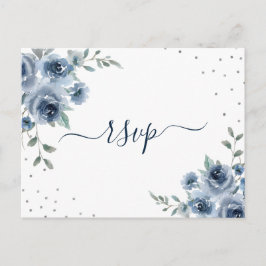 Dusty Blue Slate Floral Botanischer Chic Hochzeit  Postkarte