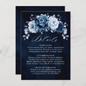 Dusty Blue Slate Navy Blumenzettel Begleitkarte (Vorne/Hinten)