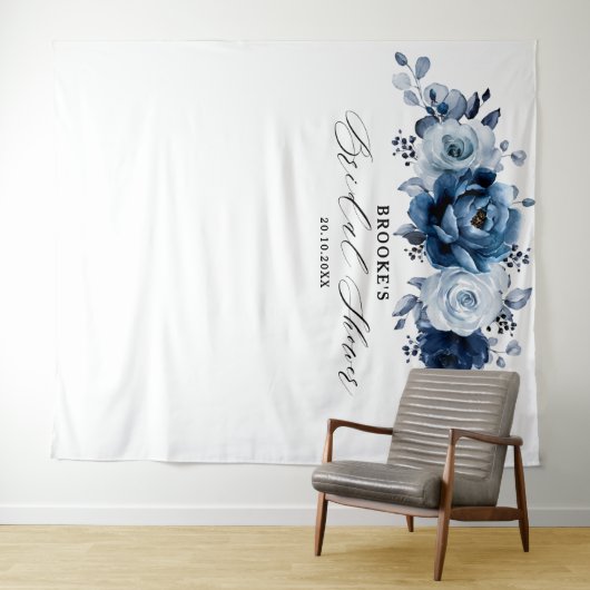 Dusty Blue Slate Navy Botanical Bridal Shower      Wandteppich (Beispiel (Horizontal))