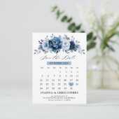 Dusty Blue Slate Navy Botanisch Save the Date Postkarte (Stehend Vorderseite)
