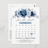 Dusty Blue Slate Navy Botanisch Save the Date Postkarte (Vorne/Hinten)
