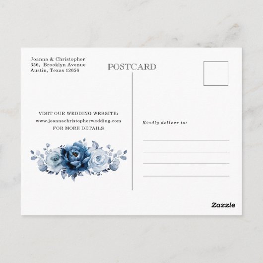 Dusty Blue Slate Navy Botanisch Save the Date Postkarte (Rückseite)