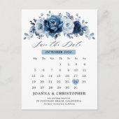 Dusty Blue Slate Navy Botanisch Save the Date Postkarte (Vorderseite)
