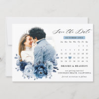 Dusty Blue Slate Navy Botanischer Foto-Kalender