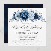 Dusty Blue Slate Navy Botanisches Brautparty Einladung (Vorne/Hinten)