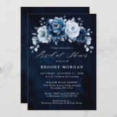 Dusty Blue Slate Navy Botanisches Brautparty Invi Einladung (Vorne/Hinten)