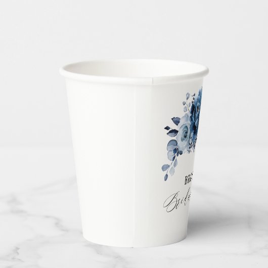 Dusty Blue Slate Navy Botanisches Brautparty Pappbecher (Rechts)