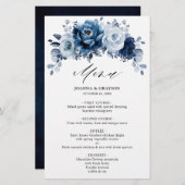 Dusty Blue Slate Navy Botanisches Hochzeitmenü (Vorne/Hinten)