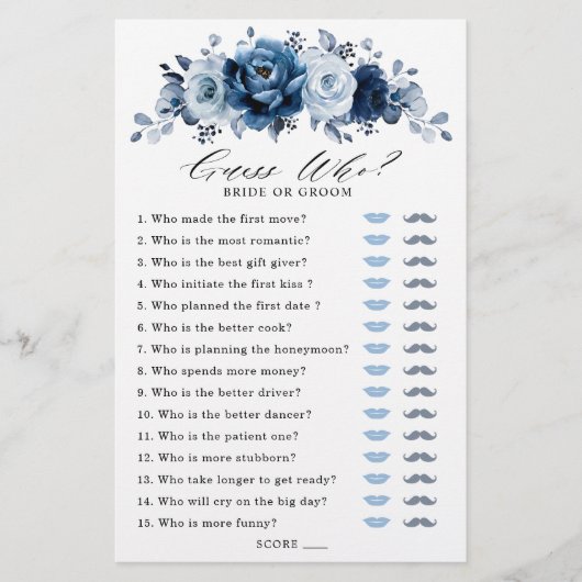 Dusty Blue Slate Navy Brautparty Game (Vorderseite)