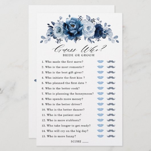 Dusty Blue Slate Navy Brautparty Game (Vorne/Hinten)