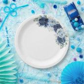 Dusty Blue Slate Navy Floral Botanical Pappteller (Party)