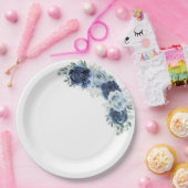 Dusty Blue Slate Navy Floral Botanical Pappteller (Party)