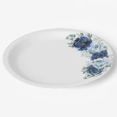 Dusty Blue Slate Navy Floral Botanical Pappteller (Schrägansicht)