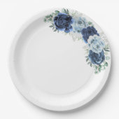 Dusty Blue Slate Navy Floral Botanical Pappteller (Vorderseite)