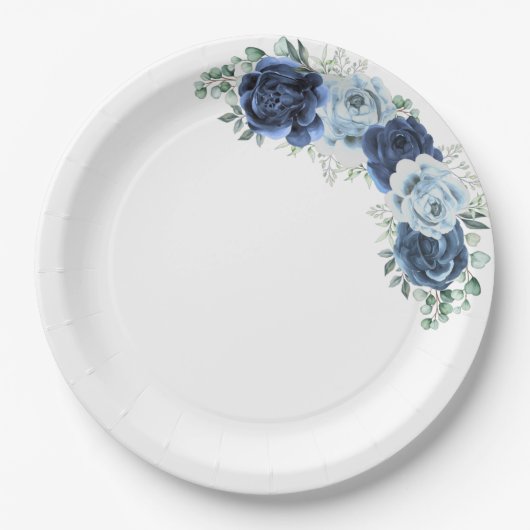 Dusty Blue Slate Navy Floral Botanical Pappteller (Vorderseite)
