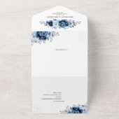 Dusty Blue Slate Navy Floral Botanical Wedding All In One Einladung (Außenbereich)
