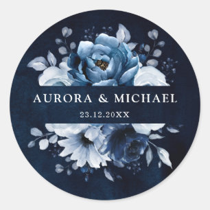 Dusty Blue Slate Navy Floral Botanical Wedding Cla Runder Aufkleber