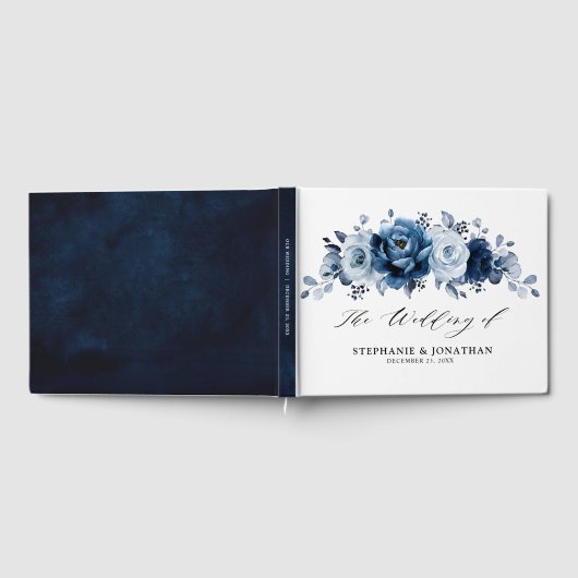 Dusty Blue Slate Navy Floral Botanical Wedding Gästebuch (Voll)