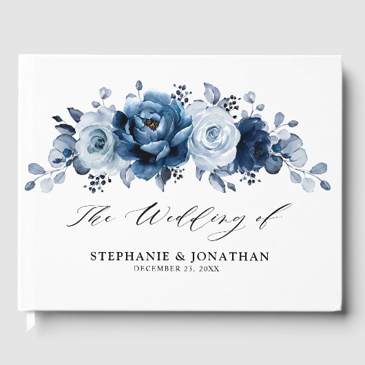 Dusty Blue Slate Navy Floral Botanical Wedding Gästebuch (Vorderseite)