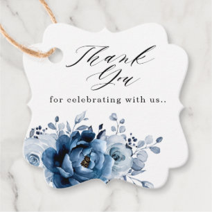 Dusty Blue Slate Navy Floral Botanical Wedding Geschenkanhänger